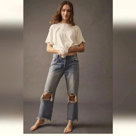 Free People We The Free Women's Jeans 27 Maggie Mid Rise Loose Straight Cropped - Picture 2 of 9